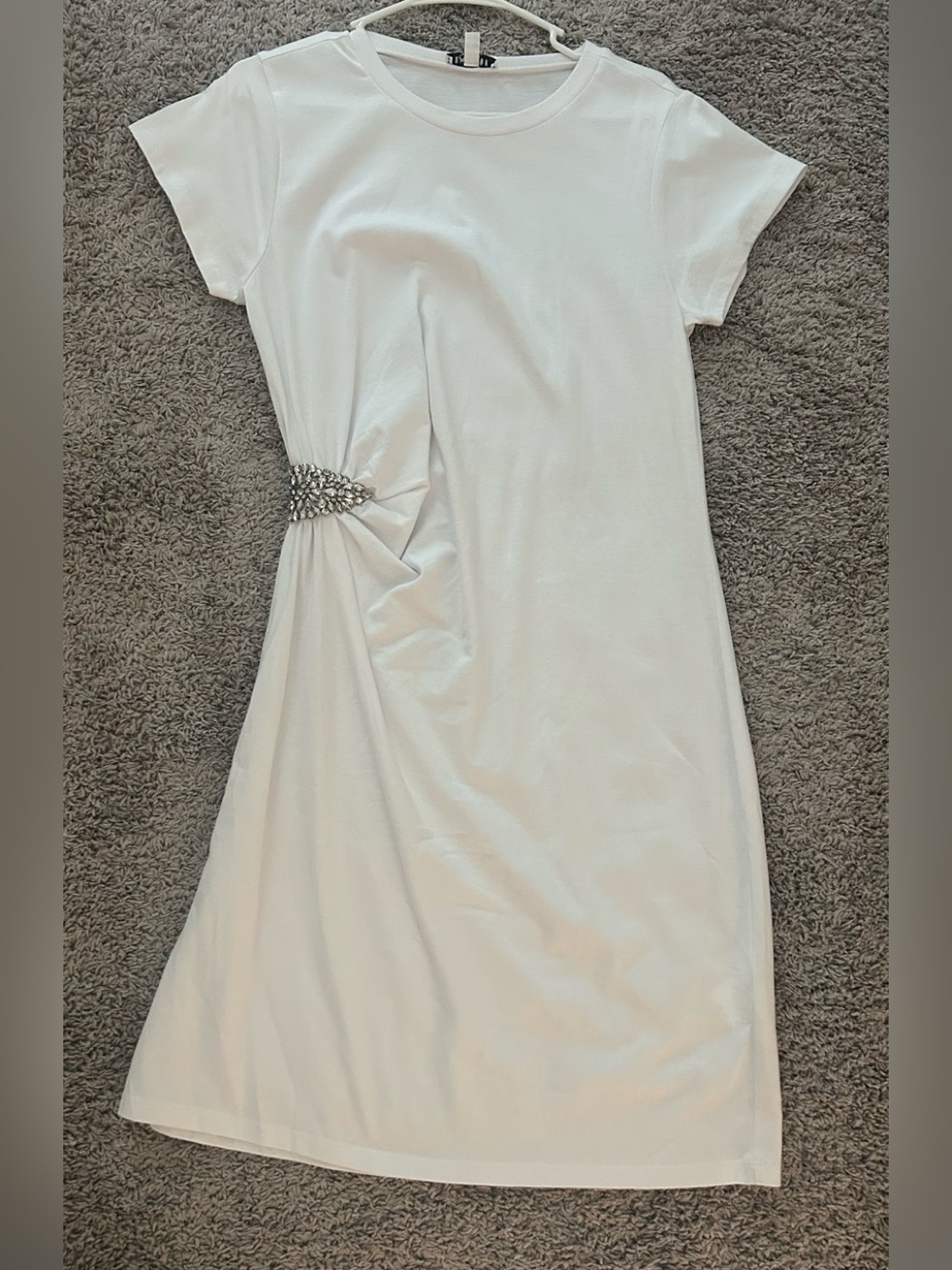 Express White Short Sleeve Jewel-Accent Dress